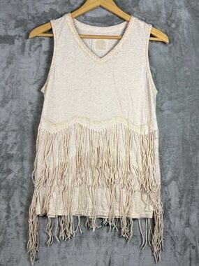 Double D Ranch Cream Fringe Franja V-Neck Tank